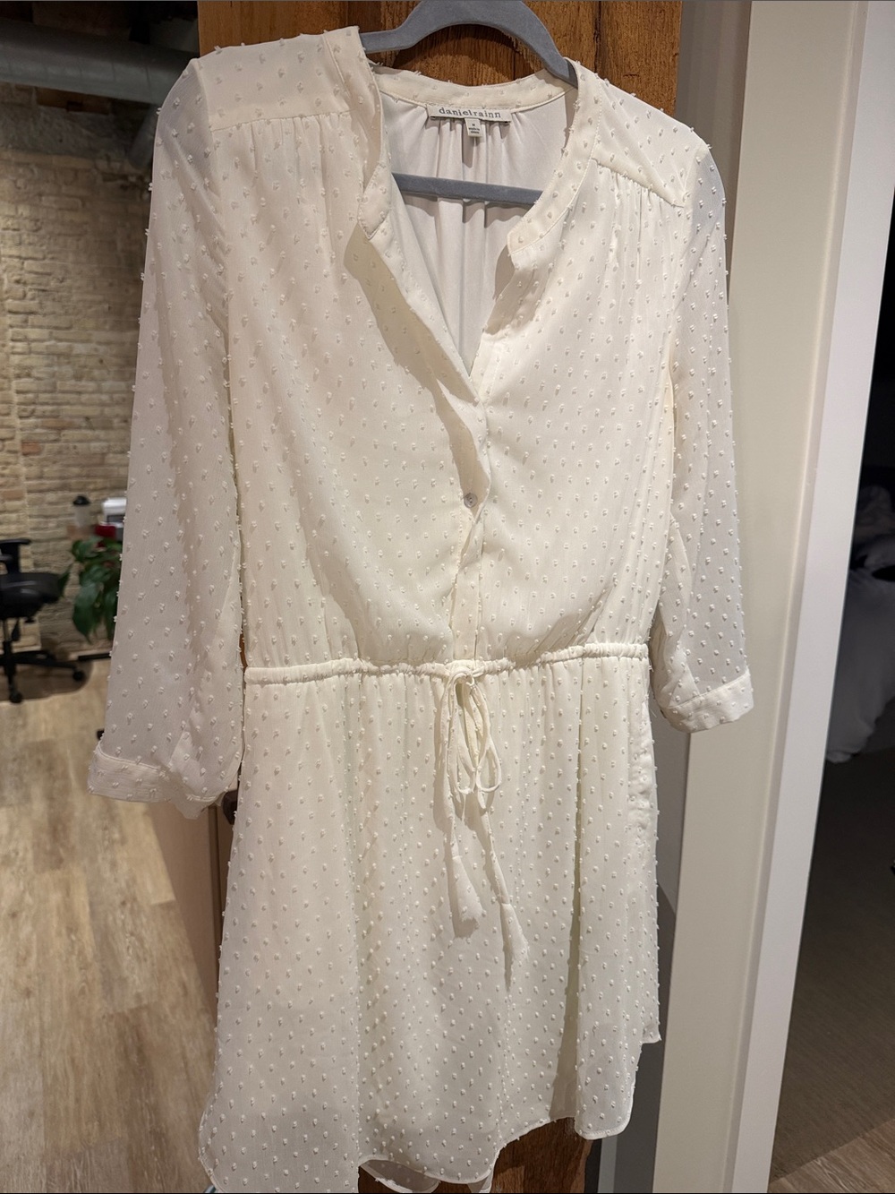 Daniel Rainn Ivory Swiss Dot Drawstring Mini Dress